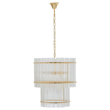 Orsina Ritz 6-Bulb Gold Pendant Light | Two-Tier Fluted Glass Chandelier