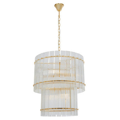 Orsina Ritz 6-Bulb Gold Pendant Light | Two-Tier Fluted Glass Chandelier