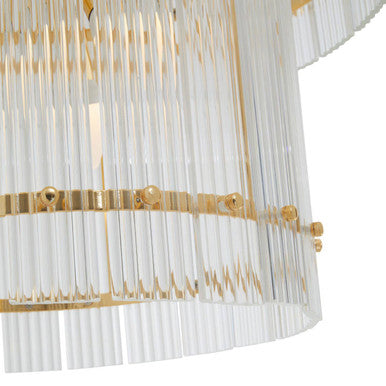 Orsina Ritz 6-Bulb Gold Pendant Light | Two-Tier Fluted Glass Chandelier