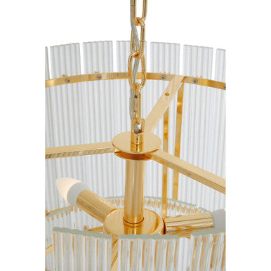 Orsina Ritz 6-Bulb Gold Pendant Light | Two-Tier Fluted Glass Chandelier