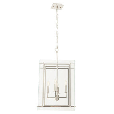 Orsina Claridge 4-Bulb Linear Pendant Light | Nickel & Glass Lantern