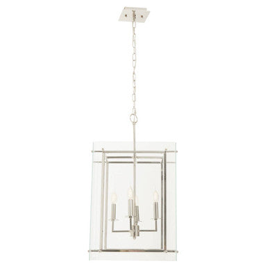 Orsina Claridge 4-Bulb Linear Pendant Light | Nickel & Glass Lantern