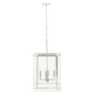 Orsina Claridge 4-Bulb Linear Pendant Light | Nickel & Glass Lantern