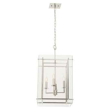 Orsina Claridge 4-Bulb Linear Pendant Light | Nickel & Glass Lantern
