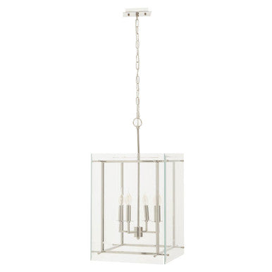Orsina Claridge 4-Bulb Linear Pendant Light | Nickel & Glass Lantern