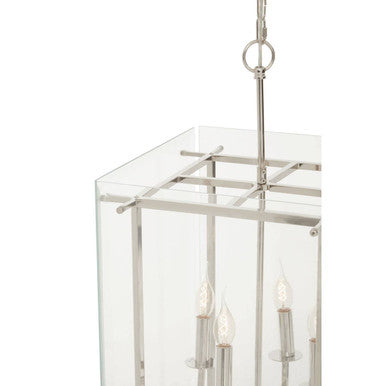Orsina Claridge 4-Bulb Linear Pendant Light | Nickel & Glass Lantern