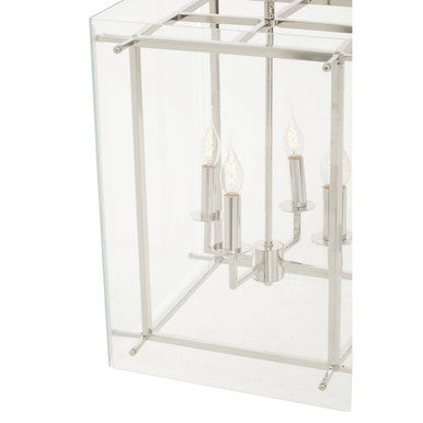 Orsina Claridge 4-Bulb Linear Pendant Light | Nickel & Glass Lantern