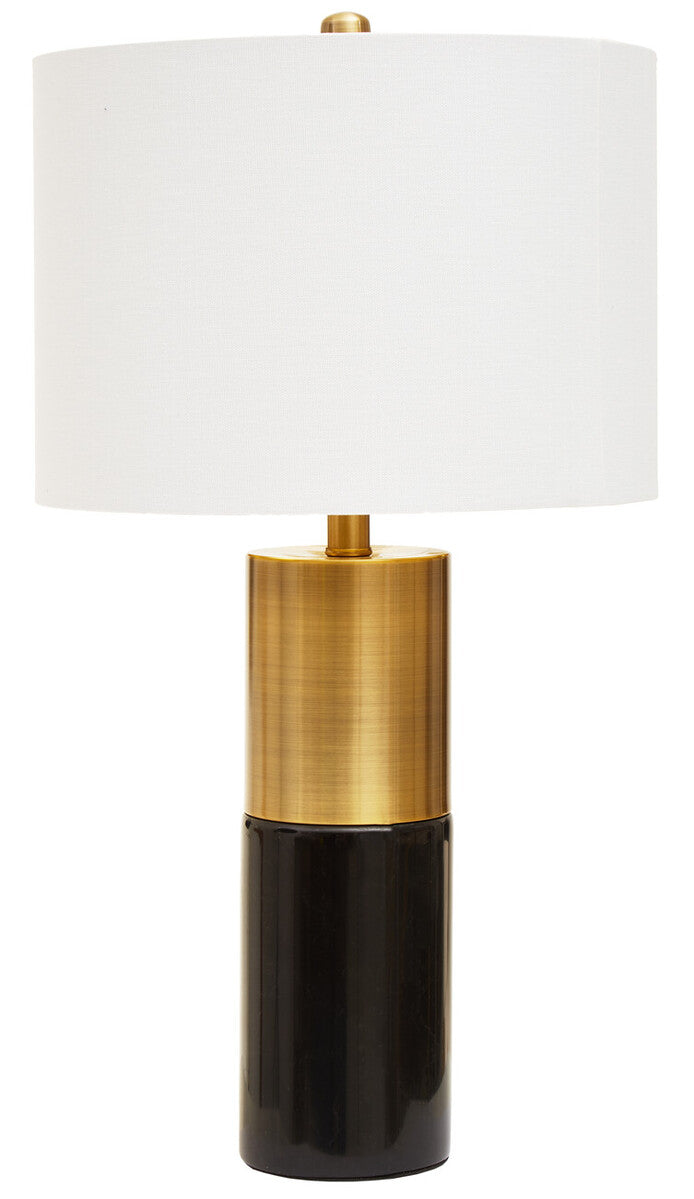Orsina Edgar Black Marble and Gold Table Lamp with Ivory Drum Shade