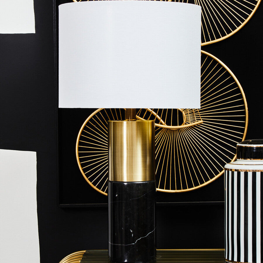Orsina Edgar Black Marble and Gold Table Lamp with Ivory Drum Shade
