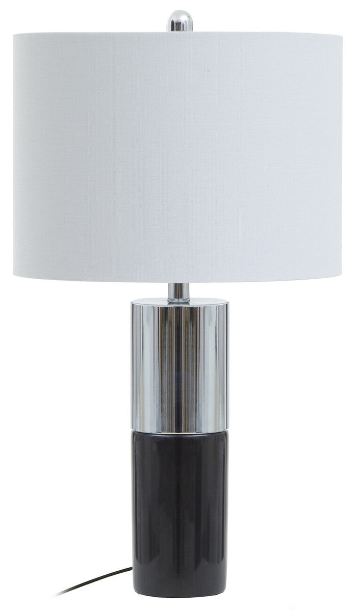 Orsina Edgar Black Marble and Chrome Table Lamp with Ivory Shade