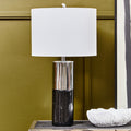 Orsina Edgar Black Marble and Chrome Table Lamp with Ivory Shade