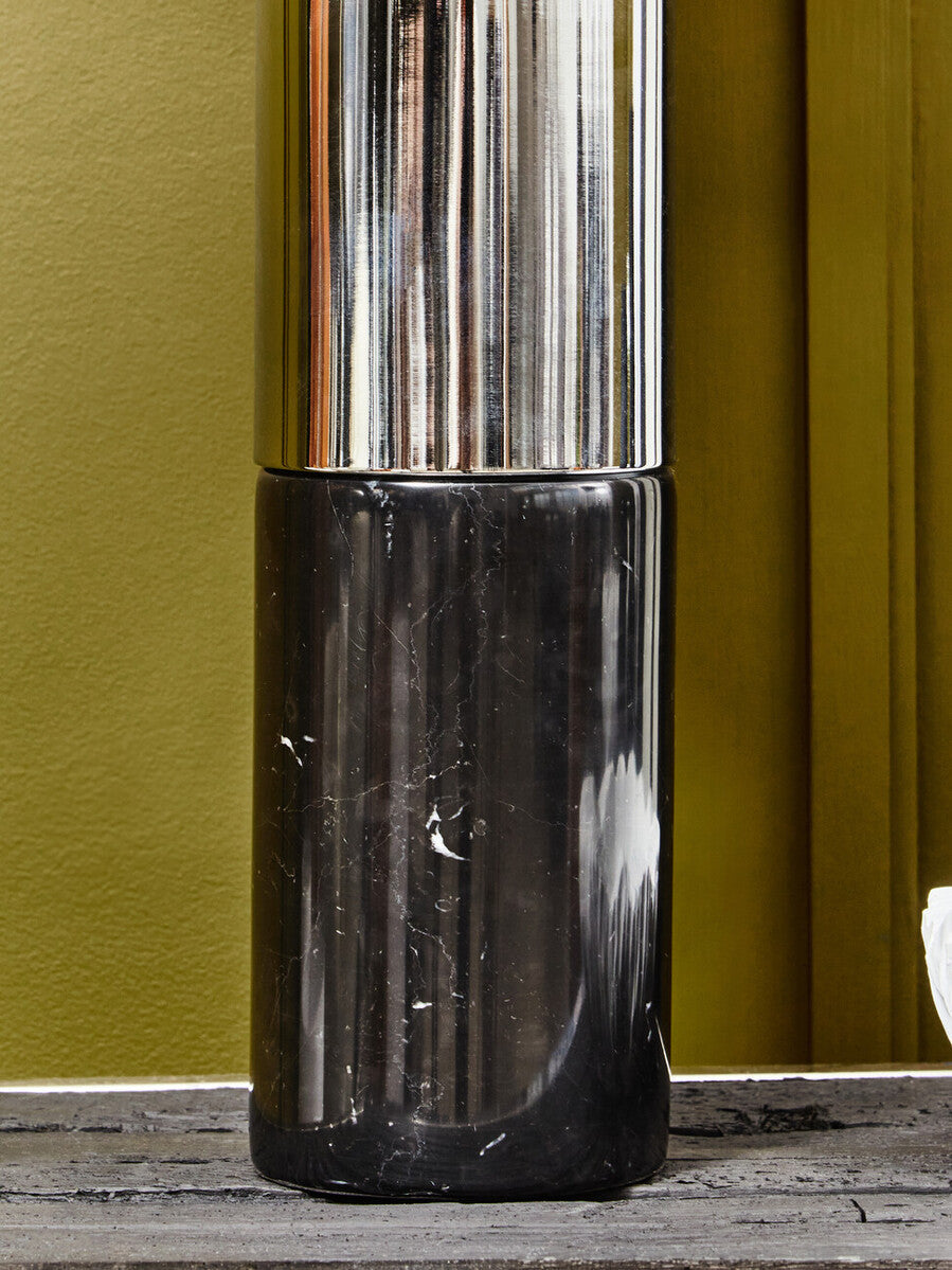 Orsina Edgar Black Marble and Chrome Table Lamp with Ivory Shade
