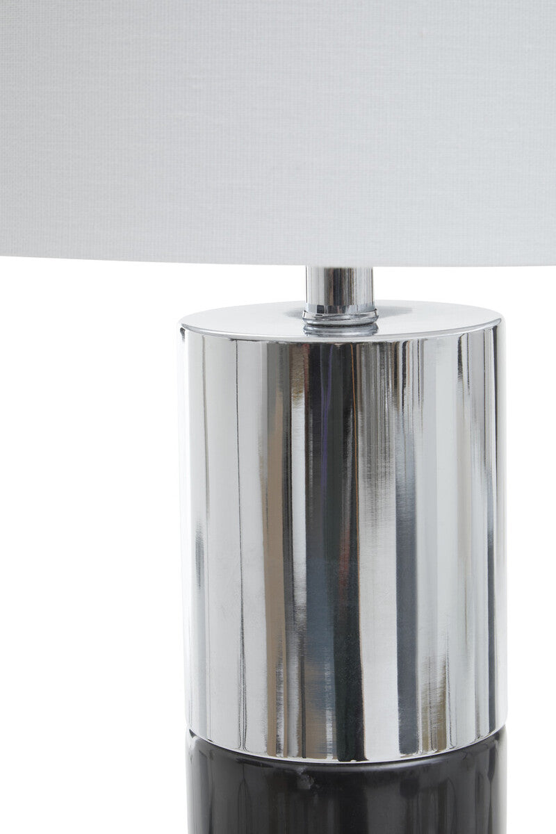 Orsina Edgar Black Marble and Chrome Table Lamp with Ivory Shade