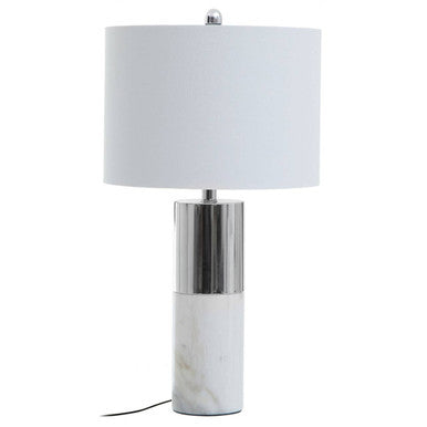 Orsina Eben Marble Table Lamp | Modern White Stone with Ivory Shade