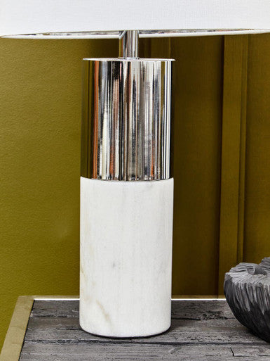 Orsina Eben Marble Table Lamp | Modern White Stone with Ivory Shade