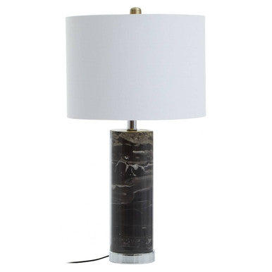 Orsina Ebony Black Marble Table Lamp with Chrome Base and Ivory Shade