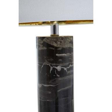 Orsina Ebony Black Marble Table Lamp with Chrome Base and Ivory Shade
