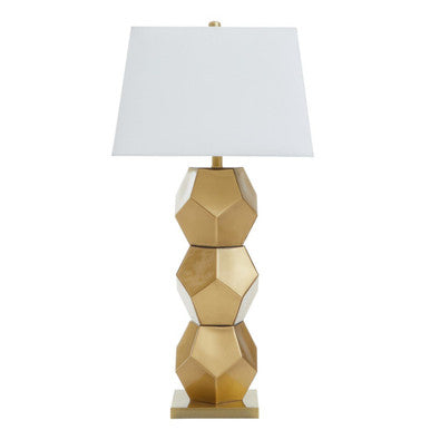 Orsina Eleri Gold Glass Table Lamp – Geometric Base with Ivory Shade