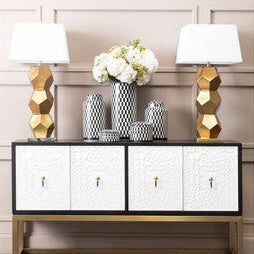 Orsina Eleri Gold Glass Table Lamp – Geometric Base with Ivory Shade
