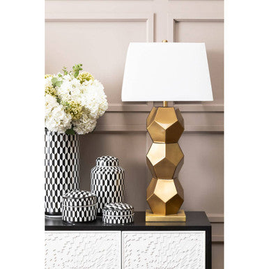 Orsina Eleri Gold Glass Table Lamp – Geometric Base with Ivory Shade