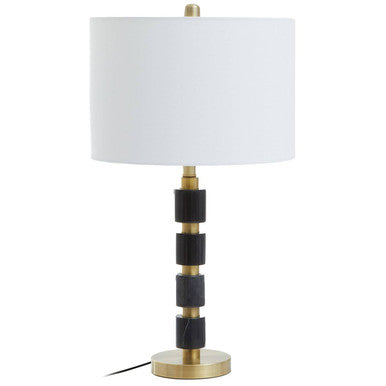 Orsina Elin Black Marble and Brushed Gold Table Lamp | Ivory Drum Shade