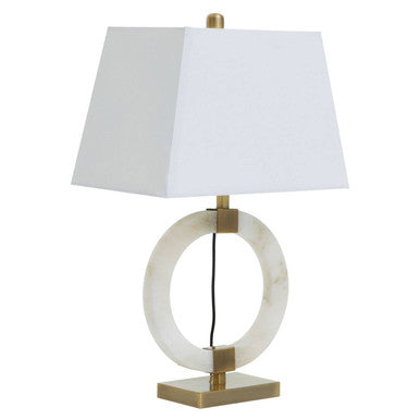 Orsina Elora Circular White Marble Table Lamp with Ivory Drum Shade