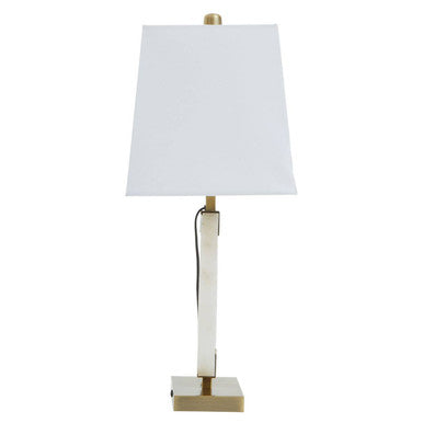 Orsina Elora Circular White Marble Table Lamp with Ivory Drum Shade