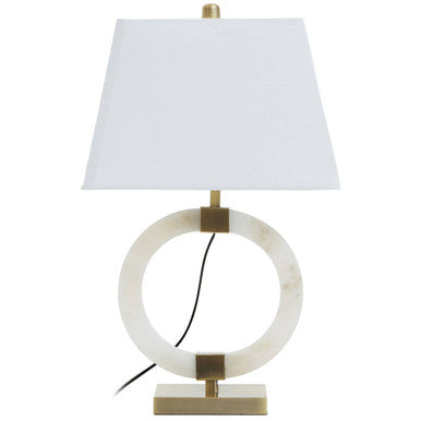 Orsina Elora Circular White Marble Table Lamp with Ivory Drum Shade