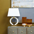 Orsina Elora Circular White Marble Table Lamp with Ivory Drum Shade