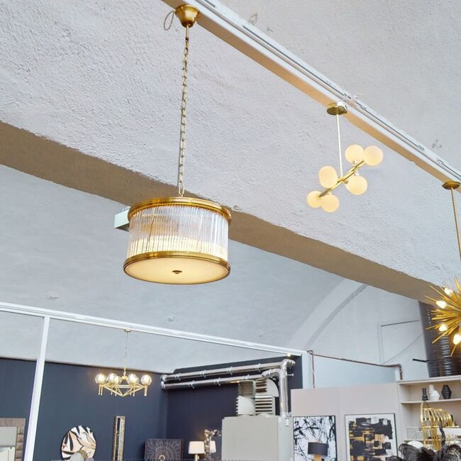 Orsina Kensington Bronze 5-Bulb Pendant Light | Fluted Glass Drum