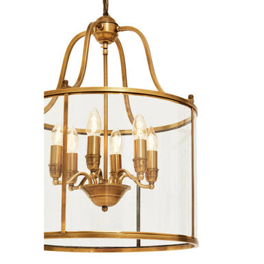 Orsina Hampstead Brass 6-Bulb Pendant Light | Glass Lantern Chandelier