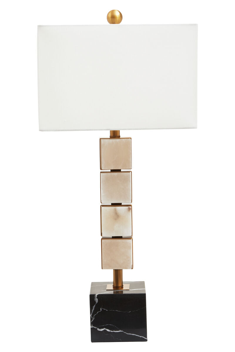 Orsina Marmo Marble Table Lamp – Gold Stem with White Fabric Drum Shade