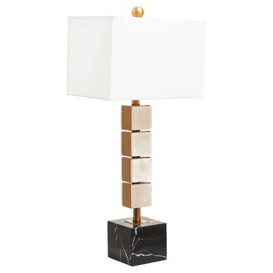 Orsina Marmo Marble Table Lamp – Gold Stem with White Fabric Drum Shade