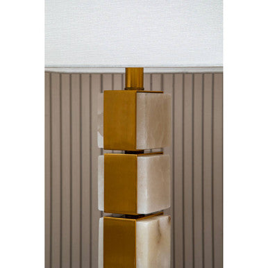 Orsina Marmo Marble Table Lamp – Gold Stem with White Fabric Drum Shade