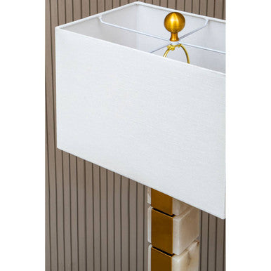 Orsina Marmo Marble Table Lamp – Gold Stem with White Fabric Drum Shade