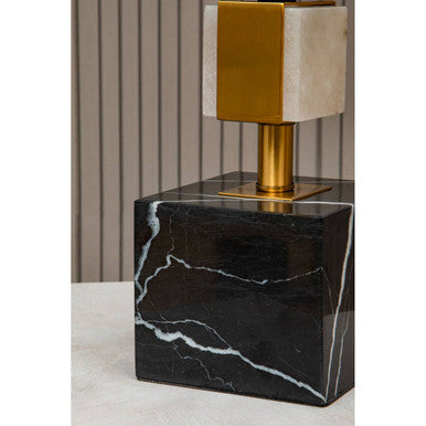 Orsina Marmo Marble Table Lamp – Gold Stem with White Fabric Drum Shade