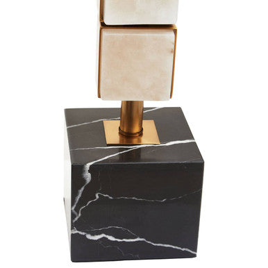 Orsina Marmo Marble Table Lamp – Gold Stem with White Fabric Drum Shade