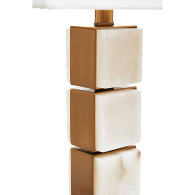 Orsina Marmo Marble Table Lamp – Gold Stem with White Fabric Drum Shade