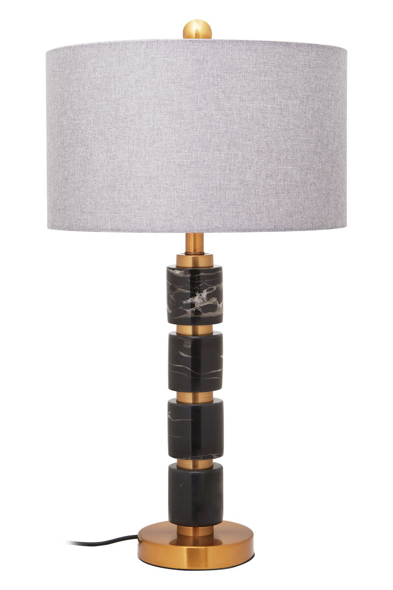 Orsina Marmo Grey Fabric Drum Shade Table Lamp with Gold Marble Base