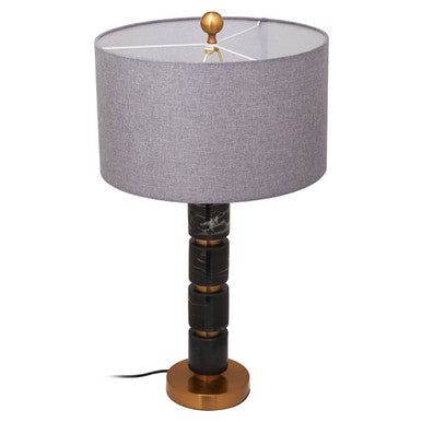 Orsina Marmo Grey Fabric Drum Shade Table Lamp with Gold Marble Base