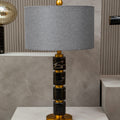 Orsina Marmo Grey Fabric Drum Shade Table Lamp with Gold Marble Base