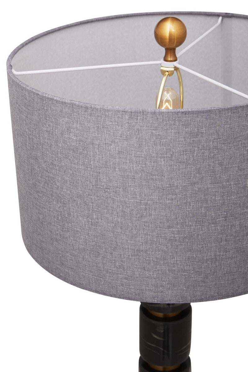 Orsina Marmo Grey Fabric Drum Shade Table Lamp with Gold Marble Base