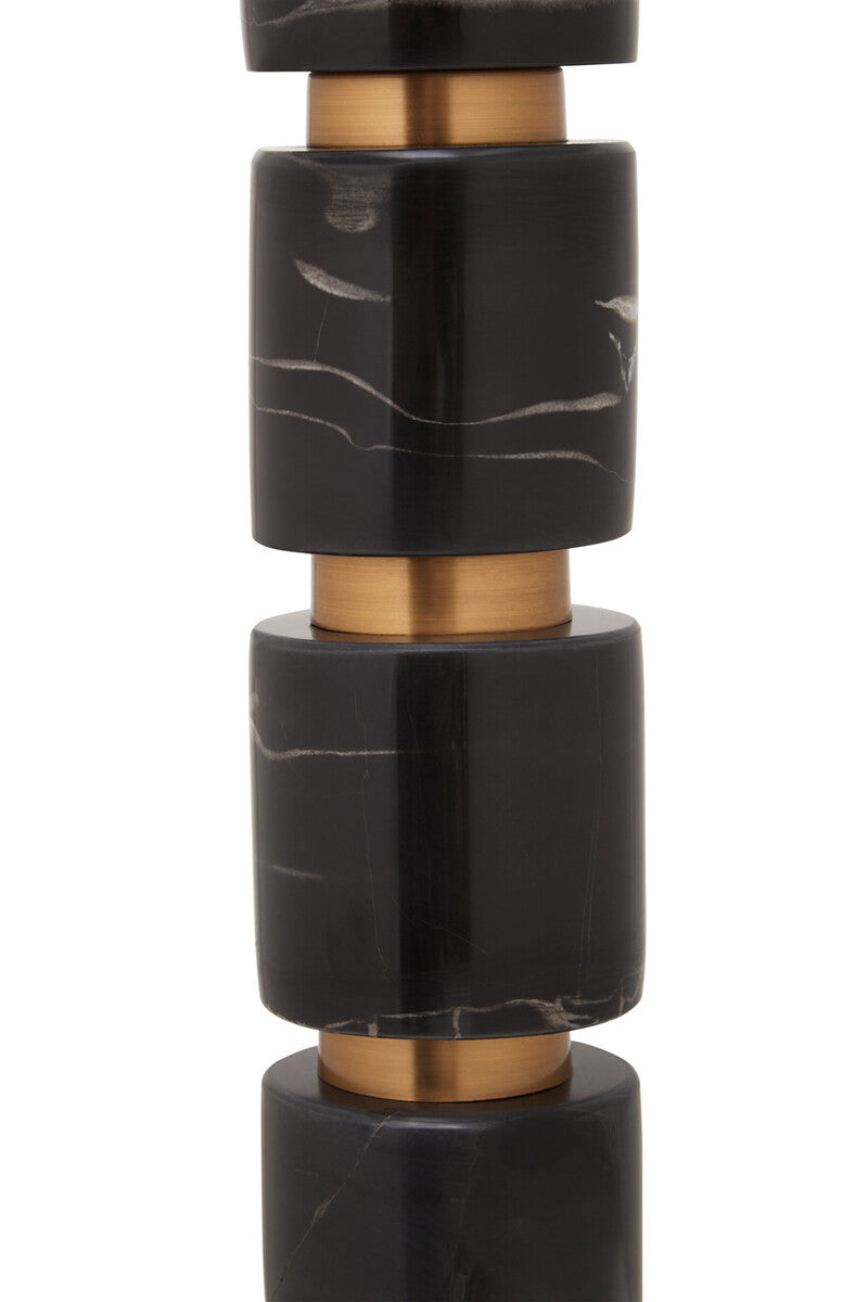 Orsina Marmo Grey Fabric Drum Shade Table Lamp with Gold Marble Base