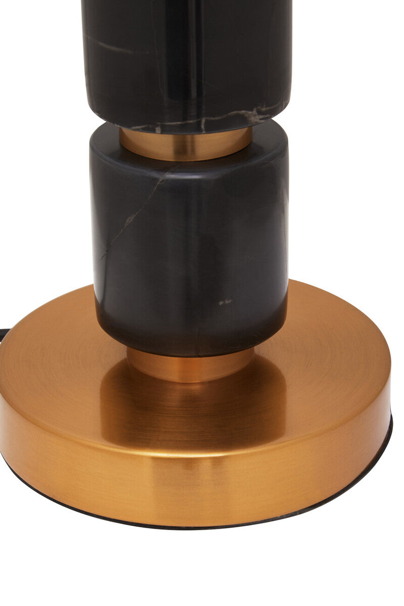 Orsina Marmo Grey Fabric Drum Shade Table Lamp with Gold Marble Base
