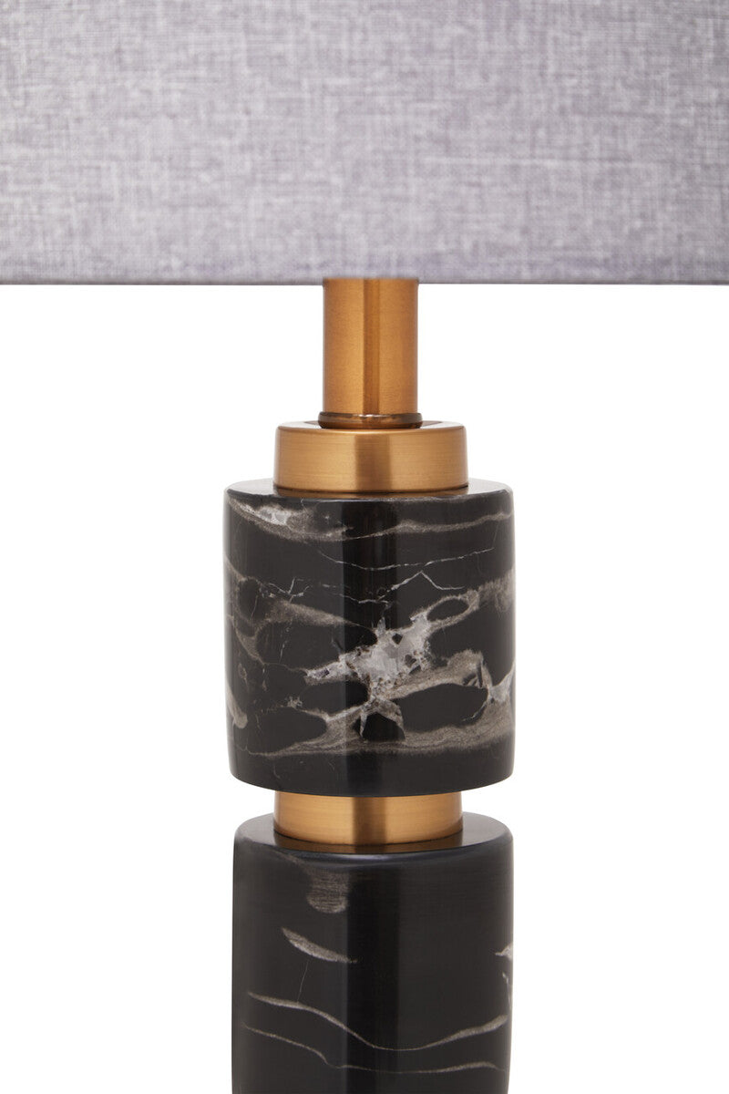 Orsina Marmo Grey Fabric Drum Shade Table Lamp with Gold Marble Base