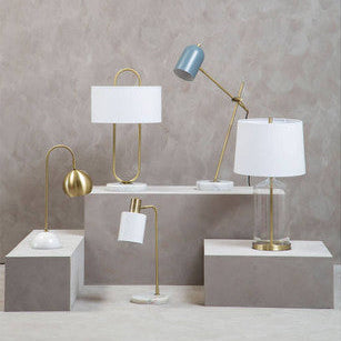 Orsina Newton Grey Shade Desk Lamp – Brass Frame with Marble Base