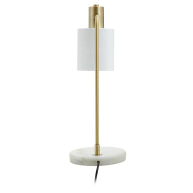 Orsina Newton Arched Desk Lamp – Brass and Marble Base White Shade