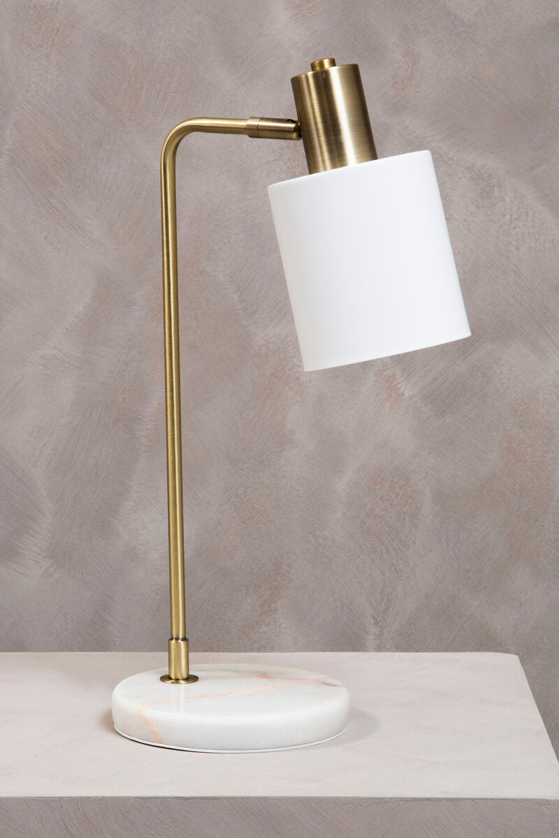 Orsina Newton Arched Desk Lamp – Brass and Marble Base White Shade