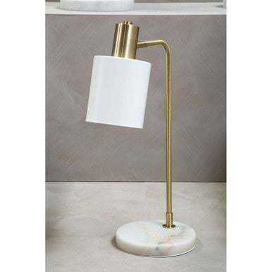 Orsina Newton Arched Desk Lamp – Brass and Marble Base White Shade