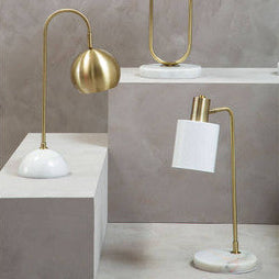 Orsina Newton Arched Desk Lamp – Brass and Marble Base White Shade